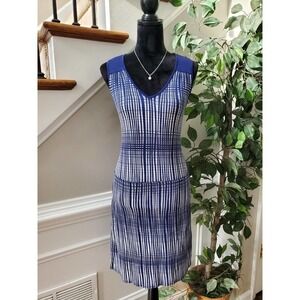 Deletta Women's Blue Rayon V-Neck Sleeveless Knee Length Dress Size X-Small